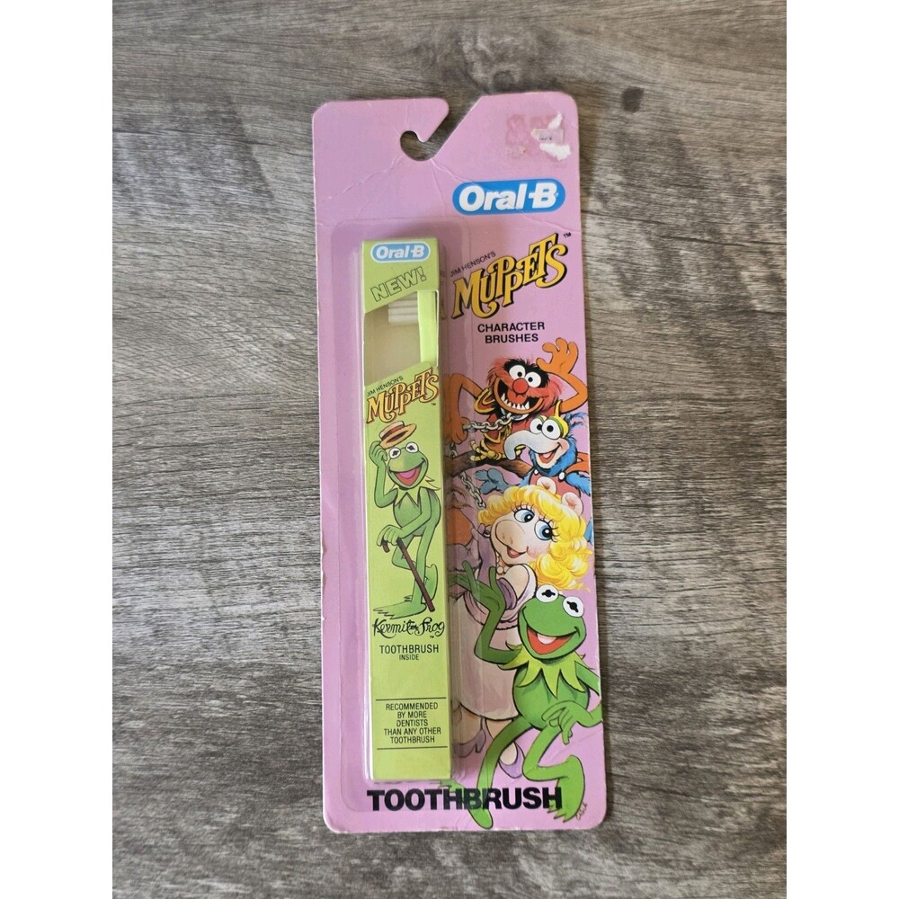 Vintage New 80s Oral-B Toothbrush Jim Henson's Muppets Kermit Frog 1985 RARE - Picture 3 of 6